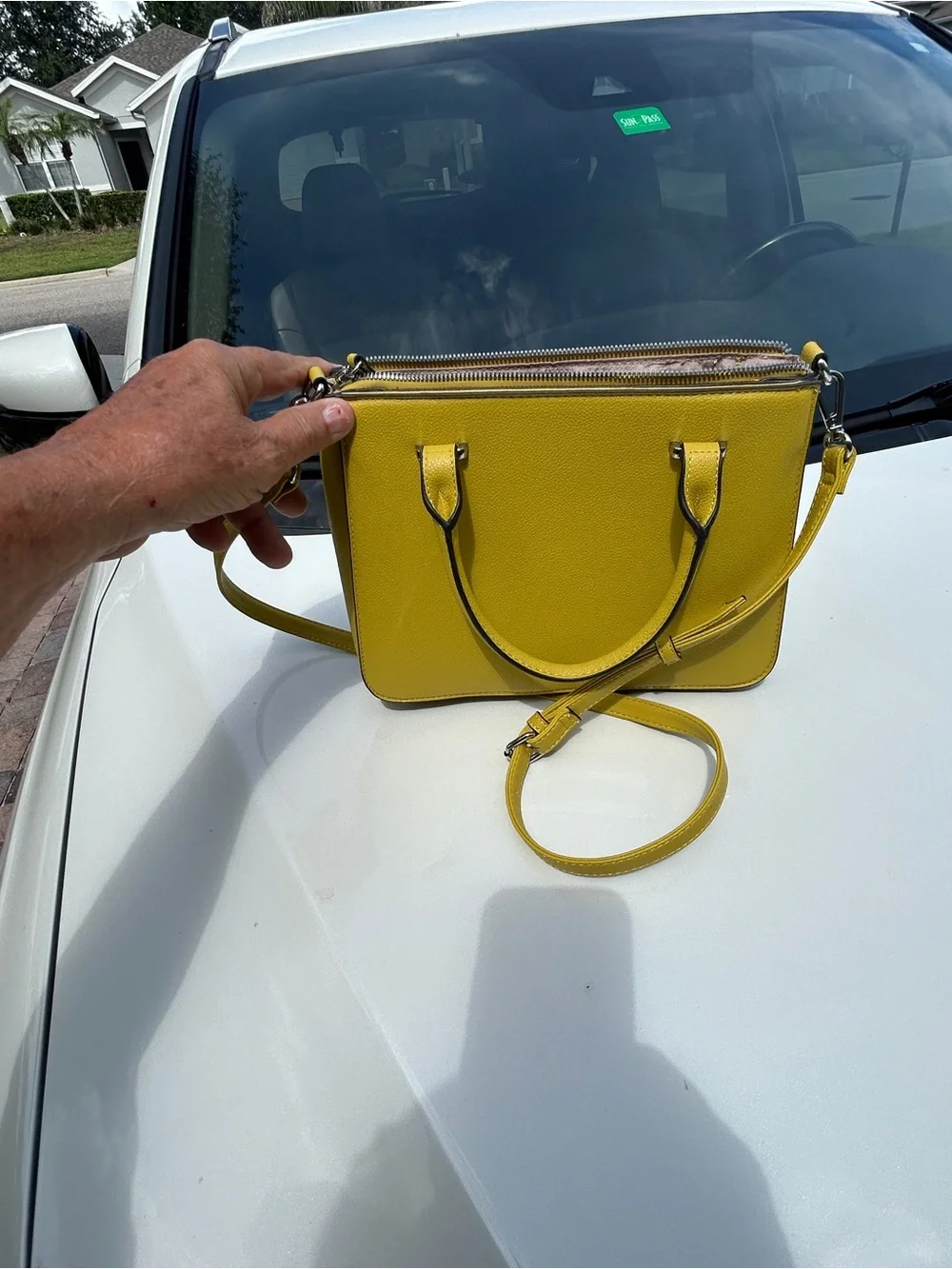 Nine West Yellow Green Structured Satchel with Detachable Strap Brand New Purse